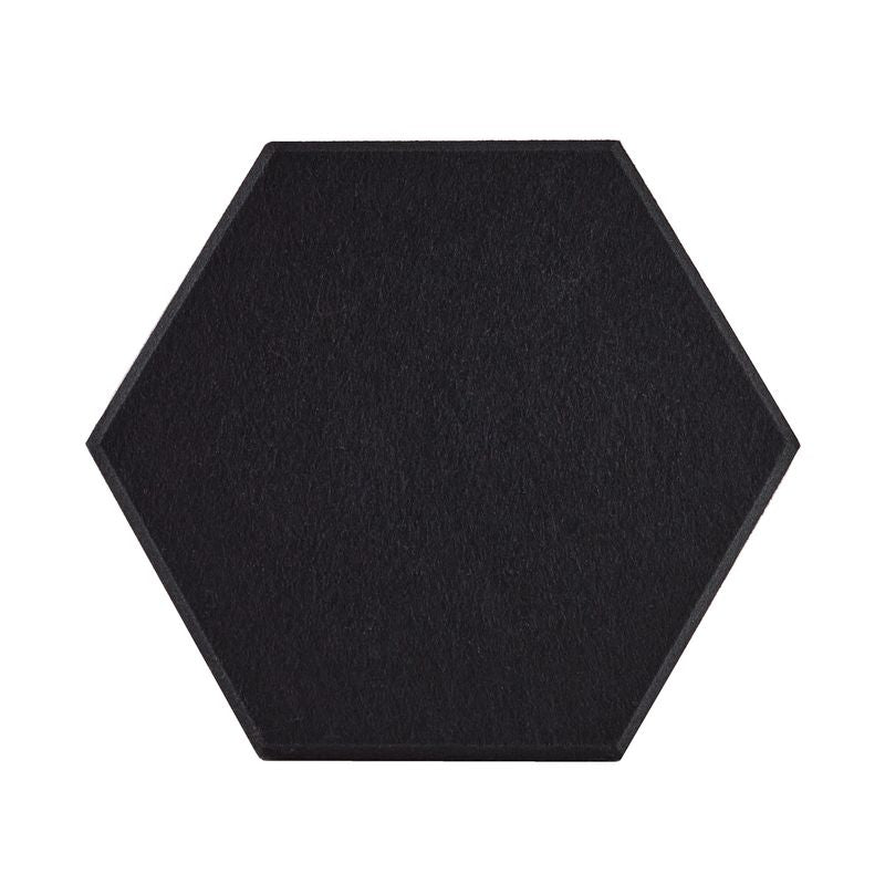 ProSoCoustic ProSo-PET Hex 10-Pack Black includes (10) 10” hex panels each with adhesive-backed hook-and-loop mounting squares.