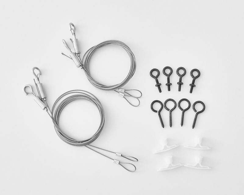 ProSoCoustic WAVERoom Pro Panel Suspension Kit Includes x4 80” suspension wires with 1 crimped loop end and 1 adjustable hook end ea. x4 eye-bolts x4 ceiling anchors and x4 eye-screws.  For Suspending 1 WAVEPro Panel