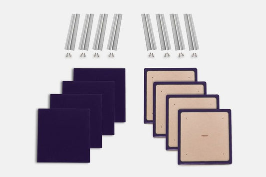 ProSoCoustic WAVERoom Pro Small Panel Booster Kit Includes 8 WAVEPro Small Panels 24x24" 8 Sets of 18" Z-Clips Diamond Knit Dark Purple