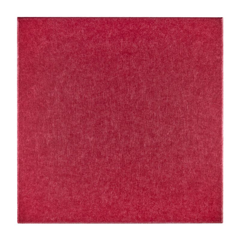 ProSoCoustic ProSo-PET 24”x24” 8-Pack Cherry includes (8) 24”x24” panels each with adhesive-backed hook-and-loop mounting squares.