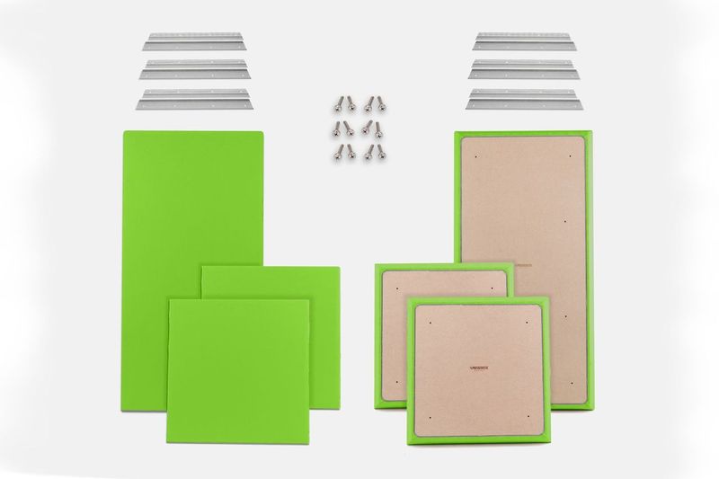 ProSoCoustic WAVERoom Pro Basic Kit Includes 2 WAVEPro Big Panels 24x48" 4 WAVEPro Small Panels 24x24" 6 Sets of 18" Z-Clips Scuba Lime