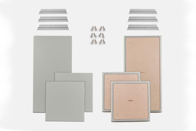 ProSoCoustic WAVERoom Pro Basic Kit Includes 2 WAVEPro Big Panels 24x48" 4 WAVEPro Small Panels 24x24" 6 Sets of 18" Z-Clips Scuba Silver