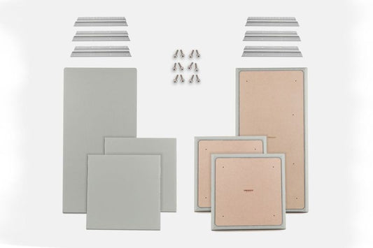 ProSoCoustic WAVERoom Pro Basic Kit Includes 2 WAVEPro Big Panels 24x48" 4 WAVEPro Small Panels 24x24" 6 Sets of 18" Z-Clips Scuba Silver