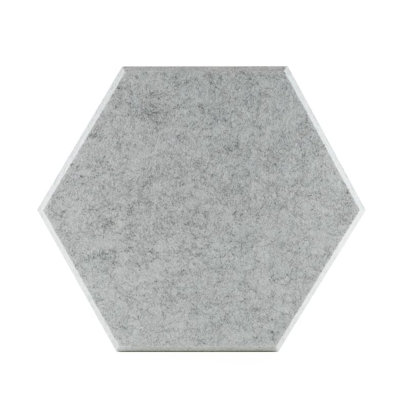 ProSoCoustic ProSo-PET Hex 20-Pack Soft Gray includes (20) 10” hex panels each with adhesive-backed hook-and-loop mounting squares.